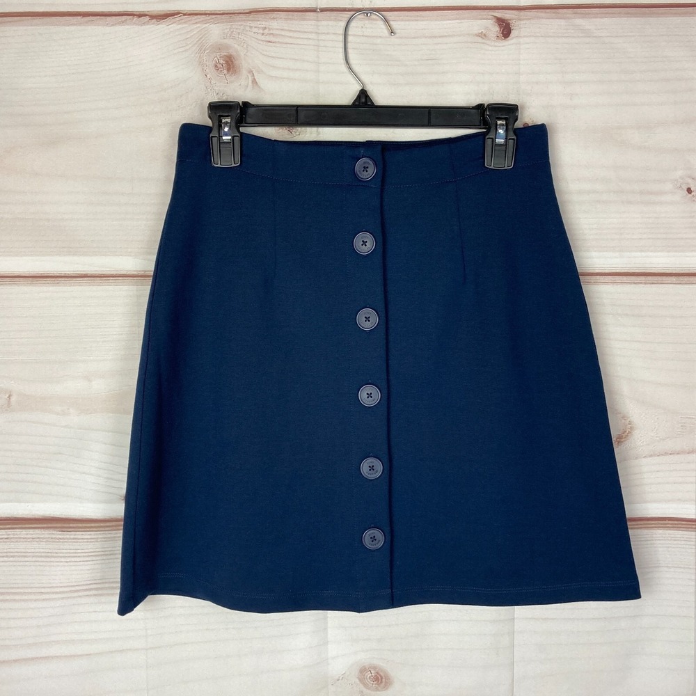 Juicy Couture Black Label Skirt Women 2 Blue Ponte Knit A-Line Button Front